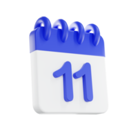 3d rendering calendar icon with a day of 11. Blue and white color. png