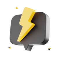 3D render thunderbolt icon, flash lightning, danger, and power. png