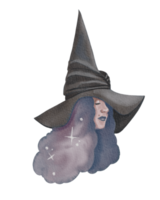 Watercolor Witch Illustration with a Hat png