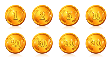 Gold coins with many price png