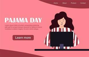 Wear Pajamas to Work Day. Office workers in good mood. April event. Landing web page vector