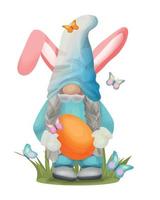 Vector Easter illustration with funny spring gnome with bunny ears. For cards, invitations, prints, banners, etc.