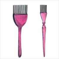 Set of pink Professional hair dye brush isolated on white. Hairdressing equipment watercolor vector illustration for badge, stamp, label, certificate, brochure, flyer, poster, coupon or banner