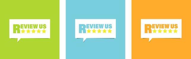 Review us. User rating concept. Set of different posters vector