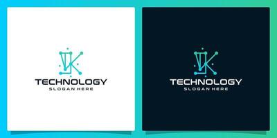 Creative logo initial letter K abstract with technology style and gradient color. Premium vector