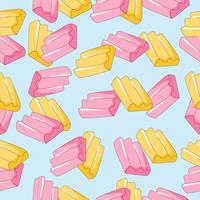 Seamless pattern with bubble gum on a blue background. Trendy 90s style vector illustration.