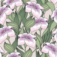 Vintage floral pattern with colorful lilac lily and leaves on pink background vector