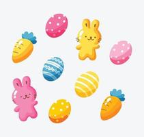 Easter Bunny and Eggs Icons Vector