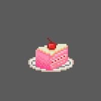 strawberry cake in pixel art style vector