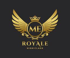 Golden Letter ME template logo Luxury gold letter with crown. Monogram alphabet . Beautiful royal initials letter. vector