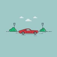 minimalista ilustración de un retro coche con mínimo paisaje diseño vector