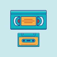 retro style audio cassette with vhs video cassette tape retro vintage 90s 80s memories nostalgia vector