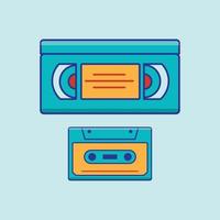 retro style audio cassette with vhs video cassette tape retro vintage 90s 80s memories nostalgia vector