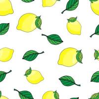 vector illustration seamless pattern lemons with leaves