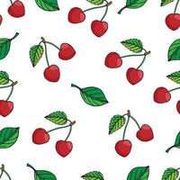 vector illustration seamless pattern summer berries cherry with leaves