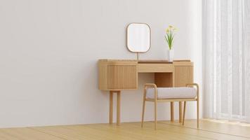 3D Rendering Wood Dressing Table in Minimal Living Room photo