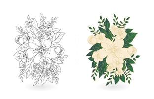 Flowers lines art design, Floral hand drawn vector with two models colors monochrome and pastel, applicable for invitation cards, greeting cards, ready for print.