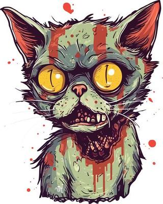 cute zombie cat mascot abstract illustration