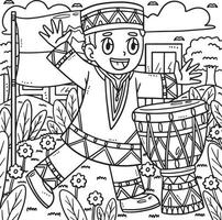 Juneteenth Boy Playing Djembe Coloring Page vector