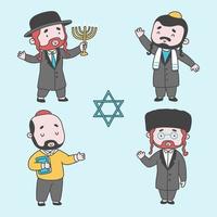 Set of Jewish People Character in Cartoon Style vector