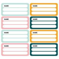 Set of name labels in flat style. Vector Illustration. Sticker templates, name tags, book name labels, labels marking the ownership of an item.
