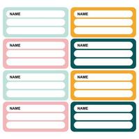 Set of name labels in flat style. Vector Illustration. Sticker templates, name tags, book name labels, labels marking the ownership of an item.