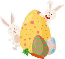 konijntjes karakter. gluurt uit van eieren, wortel. grappig, gelukkig Pasen konijnen. png