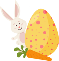 Bunny Character. Peeks out from Egg, Carrot. Funny, Happy Easter Rabbit. PNG