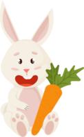lapin personnage. séance et en riant drôle, content Pâques dessin animé lapin avec carotte. png