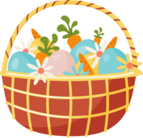 cesta com ovos, cenouras e flores png