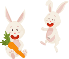 Bunnies Character with Carrot. Funny, Happy Easter Rabbits.PNG png
