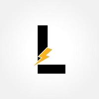logotipo de letra l con diseño de vector de rayo trueno. Ilustración de vector de logotipo de letra l de perno eléctrico.