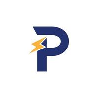 logotipo de letra p con diseño de vector de rayo trueno. Ilustración de vector de logotipo de letra p de perno eléctrico.