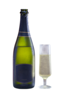 bottle and glass of chilled champagne png