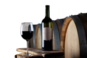 Glass and bottle of red wine, transparent background png