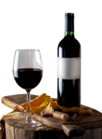 Glass and bottle of red wine, transparent background png