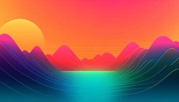 Simple minimalist retro color trendy background abstract colorful wallpaper and backdrop. Artistic digital art 3d rendering geometric line stripe bar element design material. Panoramic mountain wave. photo