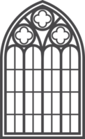 Gothic window. Vintage stained glass church frame. Element of traditional European architecture png