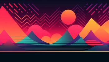 Simple minimalist retro color trendy background abstract colorful wallpaper backdrop. Artistic digital art 3d rendering geometric line stripe bar element design material. Panoramic mountain planet. photo