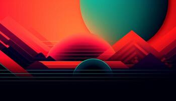 Simple minimalist retro color trendy background abstract colorful wallpaper backdrop. Artistic digital art 3d rendering geometric line stripe bar element design material. Panoramic mountain planet. photo