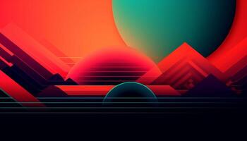 Simple minimalist retro color trendy background abstract colorful wallpaper backdrop. Artistic digital art 3d rendering geometric line stripe bar element design material. Panoramic mountain planet. photo