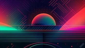 Simple minimalist retro color trendy background abstract colorful wallpaper backdrop. Artistic digital art 3d rendering geometric line stripe bar element design material. Panoramic mountain planet. photo