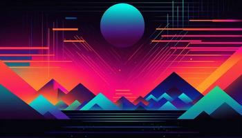 Simple minimalist retro color trendy background abstract colorful wallpaper backdrop. Artistic digital art 3d rendering geometric line stripe bar element design material. Panoramic mountain planet. photo