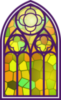 Gothic window. Vintage stained glass church frame. Element of traditional European architecture png