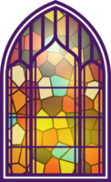 Gothic window. Vintage stained glass church frame. Element of traditional European architecture png