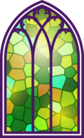 Gothic window. Vintage stained glass church frame. Element of traditional European architecture png