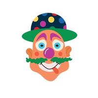 Vector illustration of a smiling clown on a white background. Circus carnival cartoon art illustration. Design for happy birthday party, poster, banner, card, web site, modern trendy flat style