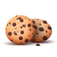 3D design of chocolate chip cookies over white background. . photo