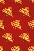 3D design pizza slice seamless pattern over red background. . photo