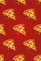 3D design pizza slice seamless pattern over red background. . photo